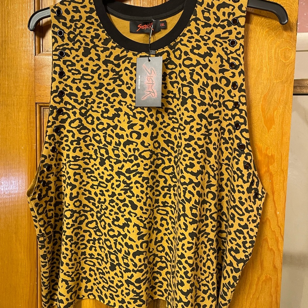 Gold and Tan Leopard Print Muscle Tee Crop